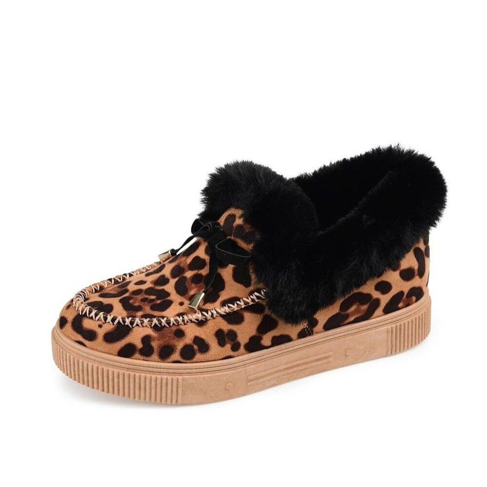 Journee Collection Womens 7 M Leopard Midnight Lined Platform Slippers NIB NC3